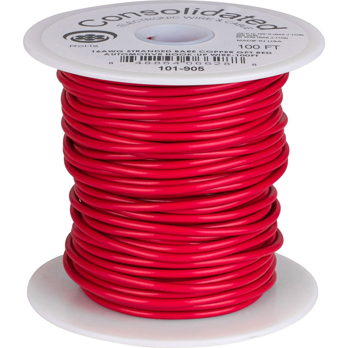 Consolidated 16 AWG Stranded Copper GPT Red Automotive HookUp Primary